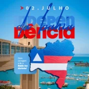Aqui estão algumas opções de texto alternativo (Alt Text) para a imagem 203-anos-independencia-da-bahia.webp, focadas em acessibilidade e boas práticas de SEO para o seu blog no WordPress. Como o nome do arquivo sugere "203 anos", certifique-se de ajustar o número caso o seu artigo seja especificamente sobre outra edição do aniversário, combinado? Opção 1: Direta e Equilibrada (Recomendada para SEO Geral) Alt Text: Card comemorativo do dia 2 de Julho, Independência da Bahia, com foto do Elevador Lacerda ao fundo. Em destaque, o mapa texturizado da Bahia com as cores da bandeira do estado e a frase "Com coragem e fé, a Bahia fez história!